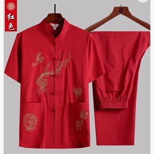 Men's Suit Embroidery Middle-Aged Tang Chinese Style Casual Loose Short Sleeve